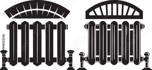 Classic Cast Iron Radiator Heating System Silhouette Vector Icon for Home Comfort and Antique Designs with Old Fashioned with Design Element with Home Decor
