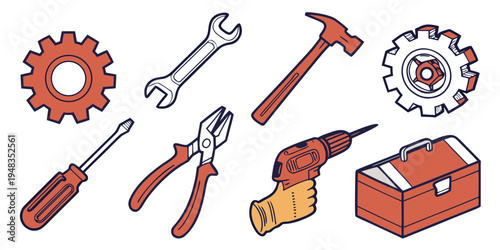 a set of tools and equipment for construction work Vector