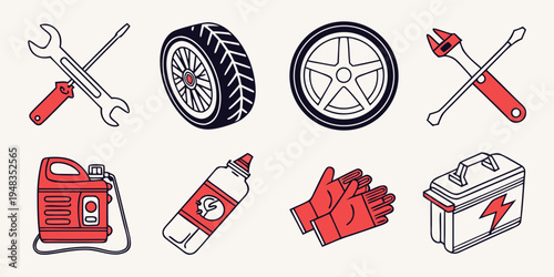 a collection of car repair tools and parts Vector
