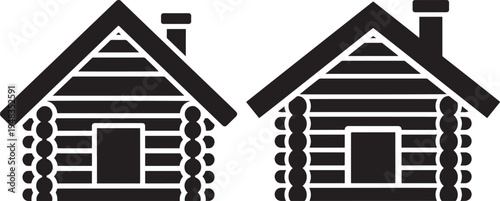 Rustic Log Cabin House Silhouette Icon for Wilderness, Vacation, and Real Estate Themes, Design Element, Eco Friendly