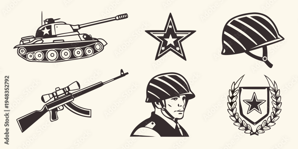 Fototapeta premium military symbols including tank and soldier Vector