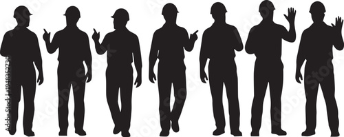 Construction workers silhouettes with hard hats