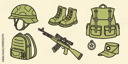 military gear and equipment Vector