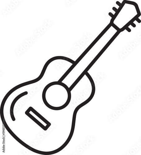 Simple line drawing of an acoustic guitar with a sound hole and neck