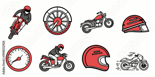 a collection of motorcycle and biking related objects Vector