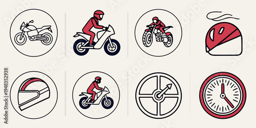 a set of motorcycle and racing icons Vector