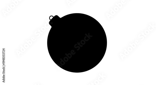 Black christmas tree ornament bomb silhouette on white background