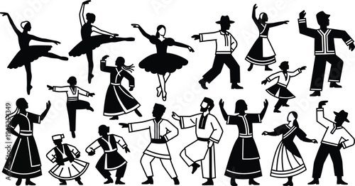 dancers in various poses and traditional costumes