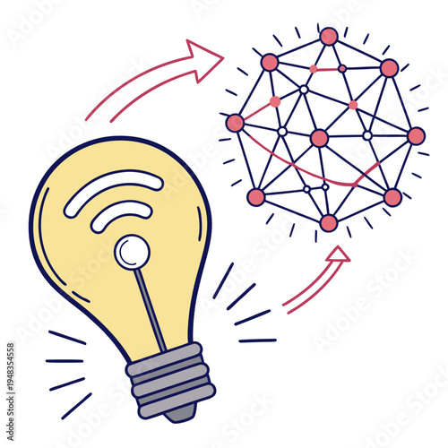 Light bulb idea concept: network connections and innovation with idea generation with start up with flat design