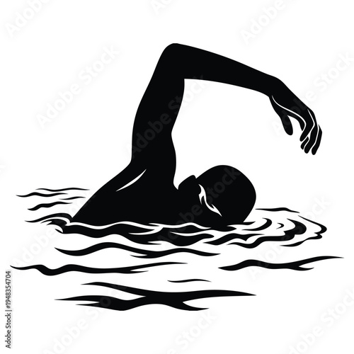 Black silhouette of a person swimming in water with arm extended  swimming motion