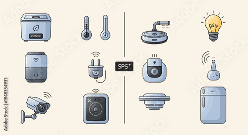Collection of illustrated smart home devices and sensors