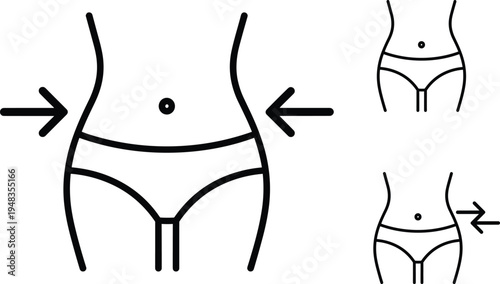 Waist slimming concept with arrows showing body reduction, weight loss and fitness transformation outline vector illustration for health