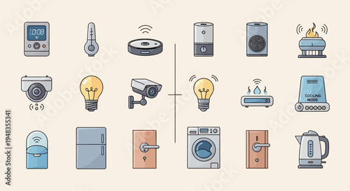 Collection of smart home devices and appliances, including security and climate control