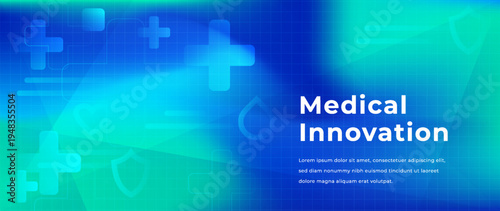 Blue teal medical gradient background with abstract shapes, healthcare cross symbols. Clean modern design with soft glow for telemedicine banners, hospital websites, health apps, medical presentations