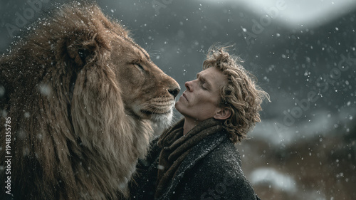 Wallpaper Mural Man Lion Bond Trust Forehead Touch Cinematic Portrait Winter Snow Interspecies Connection Emotional Torontodigital.ca