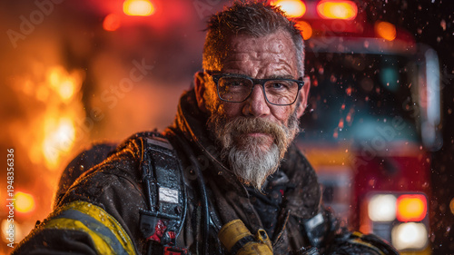 Wallpaper Mural Firefighter Portrait Silver Beard Glasses Turnout Gear Fire Truck Emergency Cinematic Hero Dramatic Torontodigital.ca