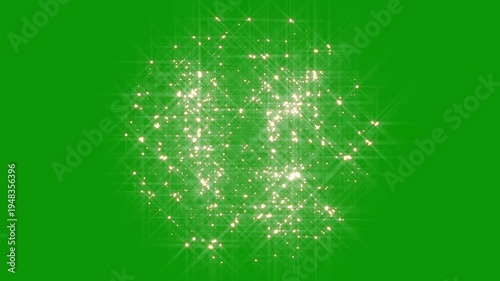 Glowing gold star sparkles burst, abstract light flare animation with twinkling particles on green screen, cinematic glitter explosion effect, for shining glitter motion graphics. 4k