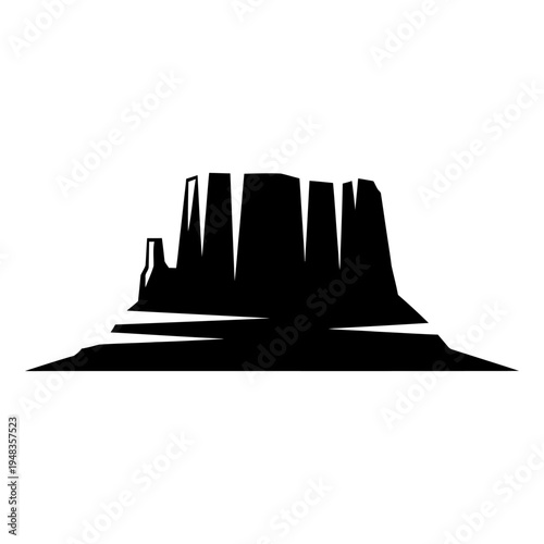 Minimalist black silhouette of a desert mesa rock formation for American Southwest travel, wild west adventure, and nature tourism branding.