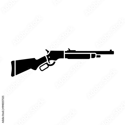 Lever action rifle silhouette icon for hunting, sports shooting, and wild west themed graphic design and historical weapon concepts.