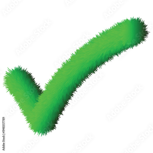 A bright green fuzzy check mark symbol with a soft textured appearance