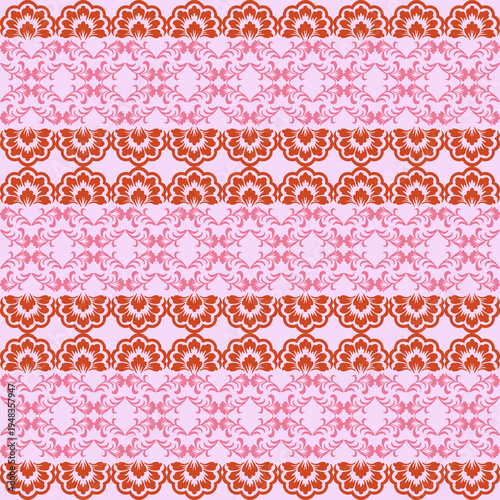 Seamless Red Pink Ornamental Floral Pattern, Vintage Damask Decorative Wallpaper Background