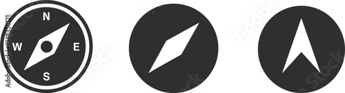 Minimalist Set of Navigation Compass and Direction Arrow Icons for Map Location, Traveling Apps, Adventure Exploration, and Geometric Graphic Design Interfaces Isolated on White