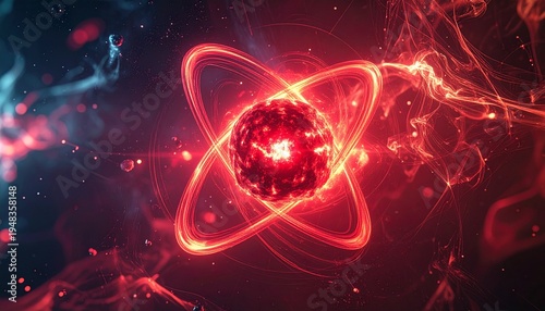 Vibrant Atomic Core Illustration with Energetic Orbitals and Plasma.