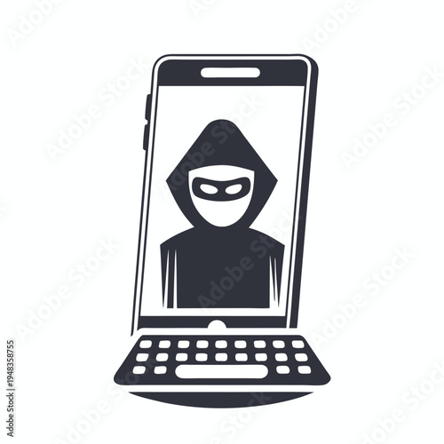 Cyber threat concept: Hacker figure inside a smartphone silhouette