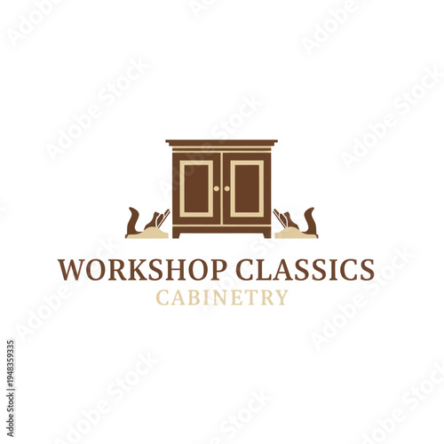 Vintage Woodworking Cabinetry Workshop Logo