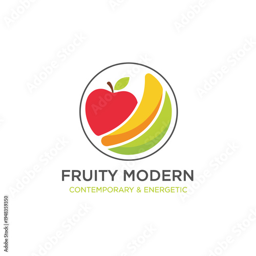 Modern Colorful Fruit Apple and Banana Circle Logo