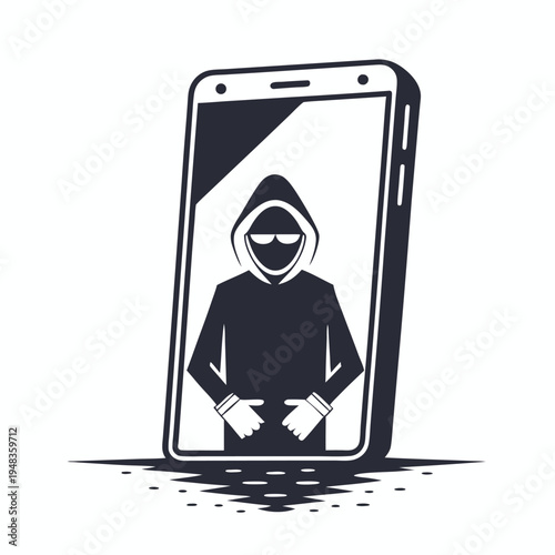 Hooded Hacker Figure Symbolizing Digital Threat Inside Smartphone