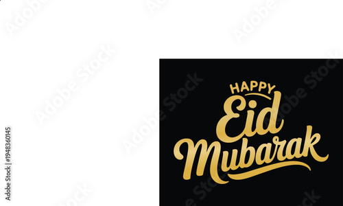 Happy Eid Mubarak English Typography Design in a white background. Eid Mubarak English calligraphic and Hand writing design. Happy Eid Mubarak text.