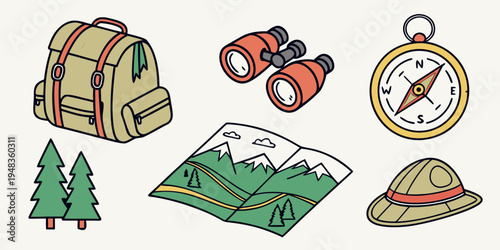 a set of hiking and navigation objects Vector