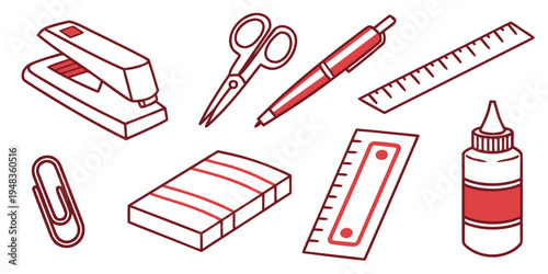 a collection of school supplies on a white background Vector