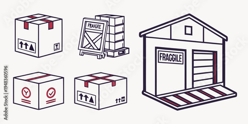 a drawing of boxes and a warehouse Vector