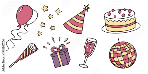 a collection of birthday party objects Vector
