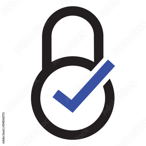 Secure Verification Symbol: The iconic padlock symbol, combined with a blue checkmark, represents secure validation and authentication. It's a visual cue for digital safety and data protection.