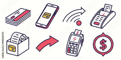 mobile payment process with various devices and money Vector