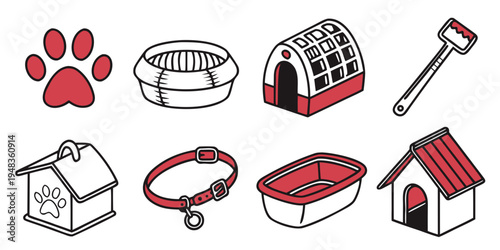 a collection of dog items and accessories Vector