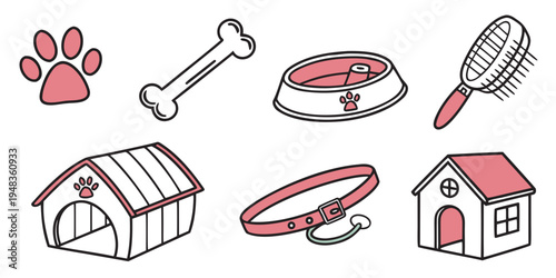 a set of dog related objects and accessories Vector