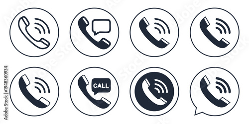 a set of black phone icons on circular backgrounds Vector