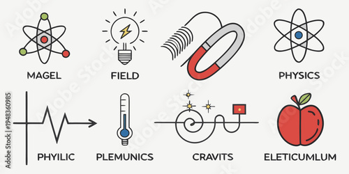a collection of physics and chemistry related icons Vector