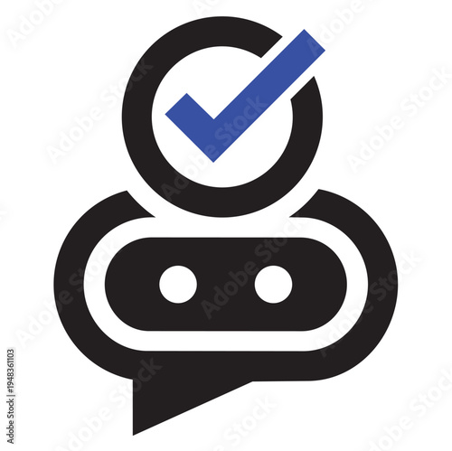 AI Chatbot Verification Icon: An abstract icon showcasing a chatbot with a check mark signifies verified assistance and trust.