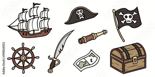 a collection of pirate symbols and objects Vector