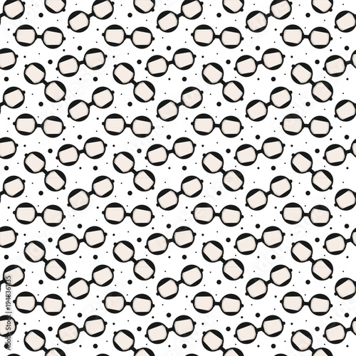 Optical seamless pattern featuring chic glasses and scattered dots for modern textile