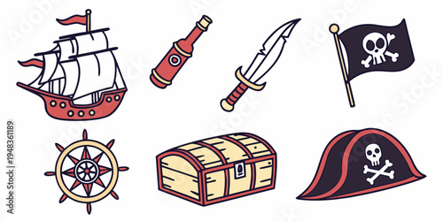 a collection of pirate symbols and objects Vector