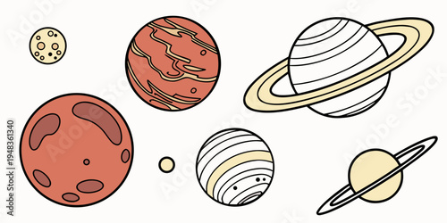 a group of planets and moons in our solar system Vector