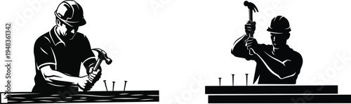 Construction worker silhouette building industry professional in action silhouette