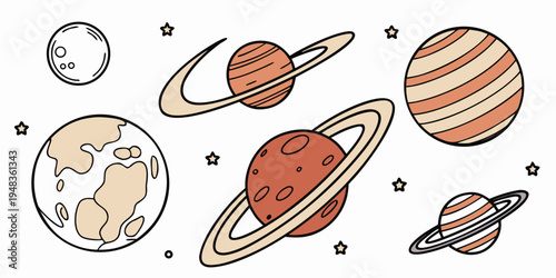 a collection of planets and a spaceship in the solar system Vector