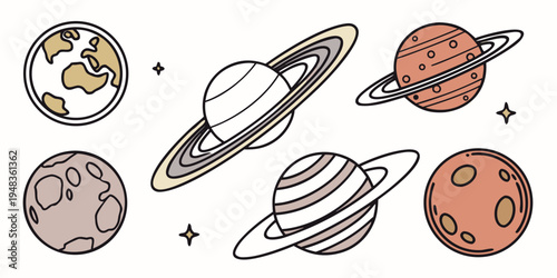 a group of planets and moons in our solar system Vector